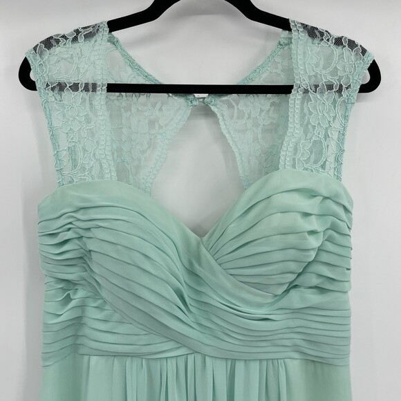 BILL LEVKOFF Mint Green Chiffon Lace Keyhole Bridesmaid Gown Maxi Dress Size 10 - Picture 2 of 8